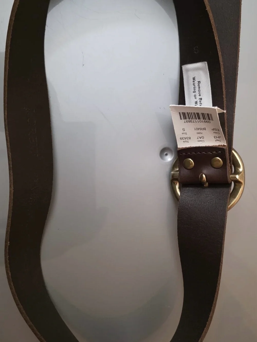 Women’s J Crew Dark Brown Leather Belt with Brass Ring Buckle. Size S. NWT - Picture 3 of 4